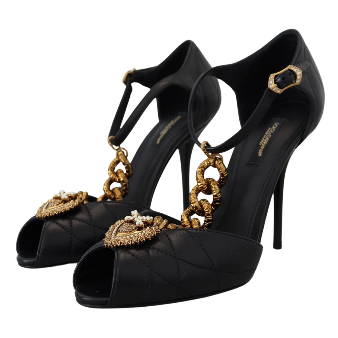 Dolce & Gabbana Elegant Gold-Embellished Leather Sandals