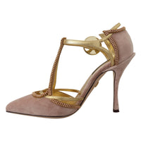 Dolce & Gabbana Pink Crystal T-strap Heels Pumps Shoes