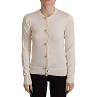 Dolce & Gabbana White Silk Knit Rose Button Cardigan Sweater