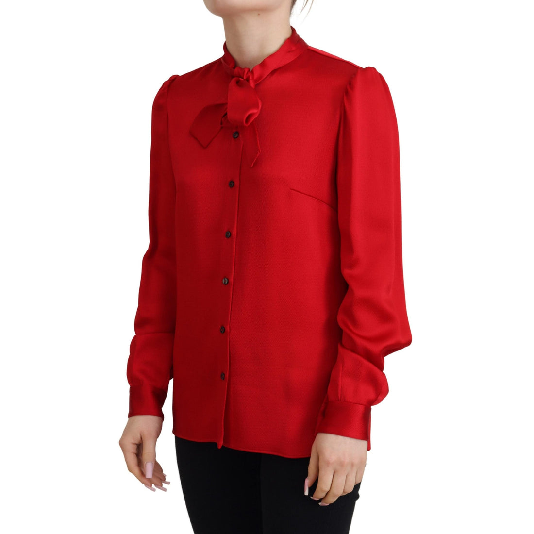 Dolce & Gabbana Elegant Red Ascot Collar Blouse