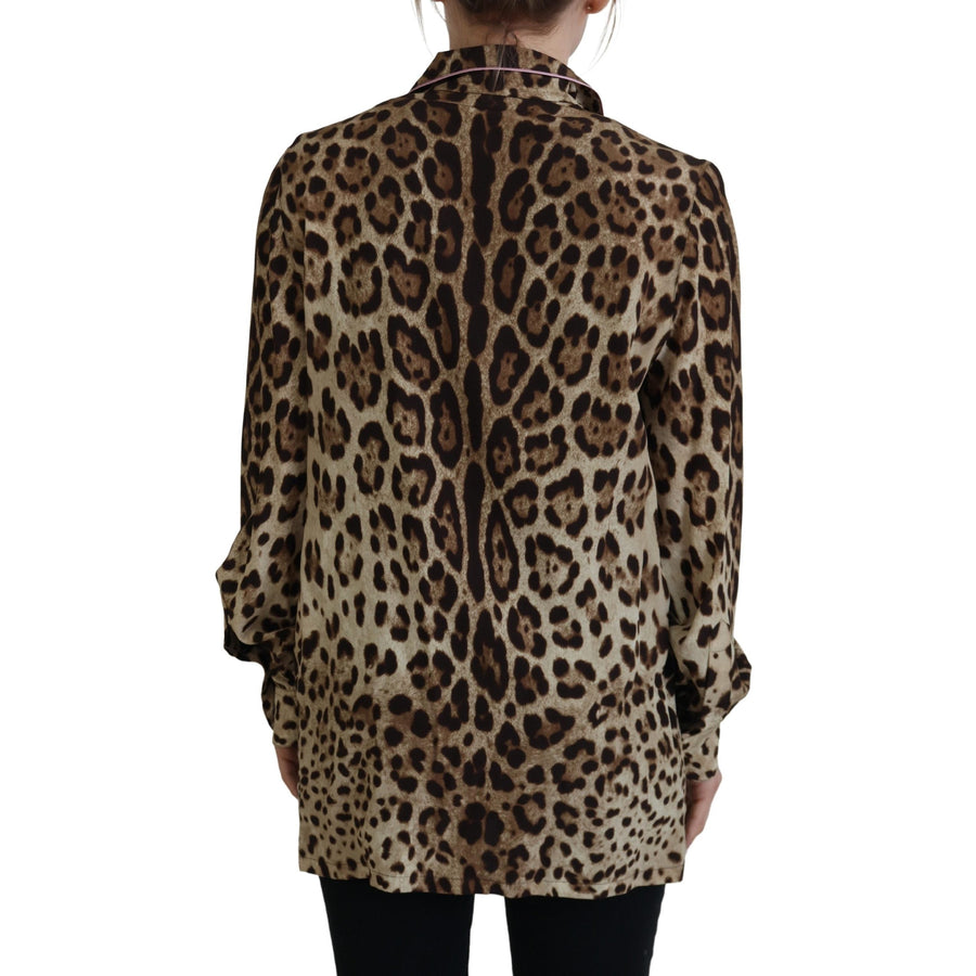 Dolce & Gabbana Elegant Silk Leopard Print Collared Top