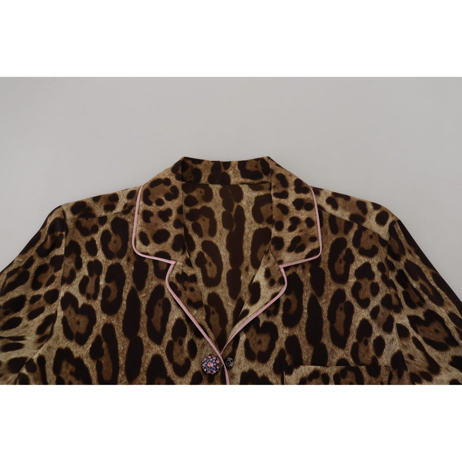 Dolce & Gabbana Elegant Silk Leopard Print Collared Top