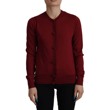 Dolce & Gabbana Elegant Maroon Silk Button Front Sweater