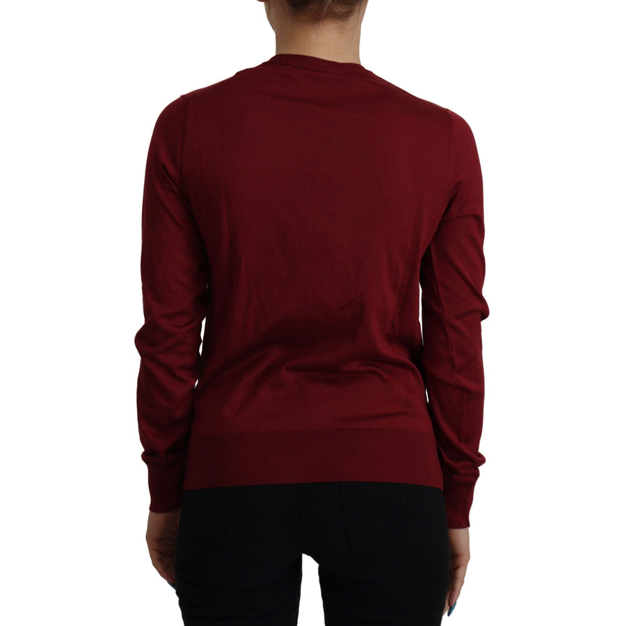 Dolce & Gabbana Elegant Maroon Silk Button Front Sweater