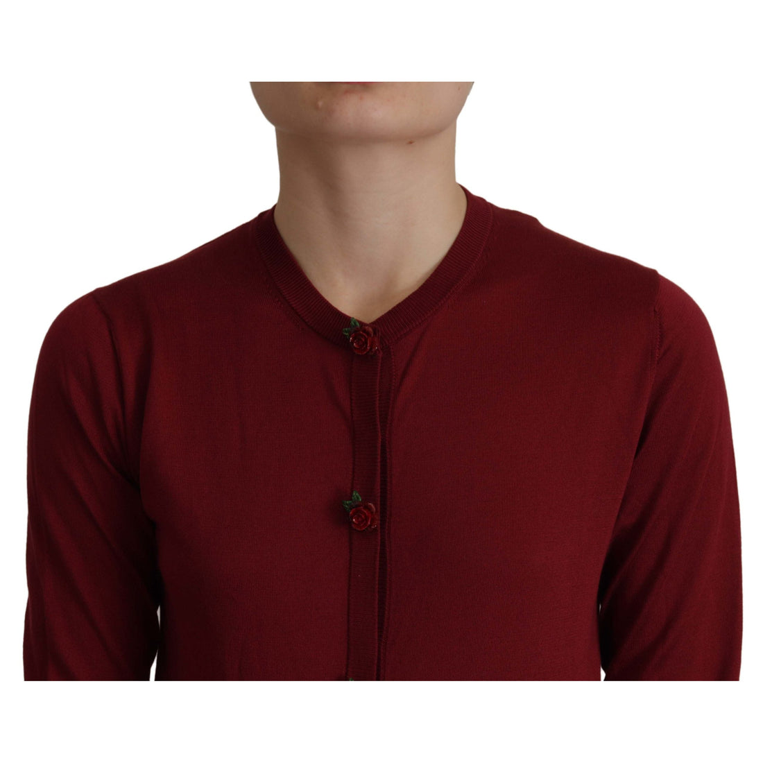 Dolce & Gabbana Elegant Maroon Silk Button Front Sweater