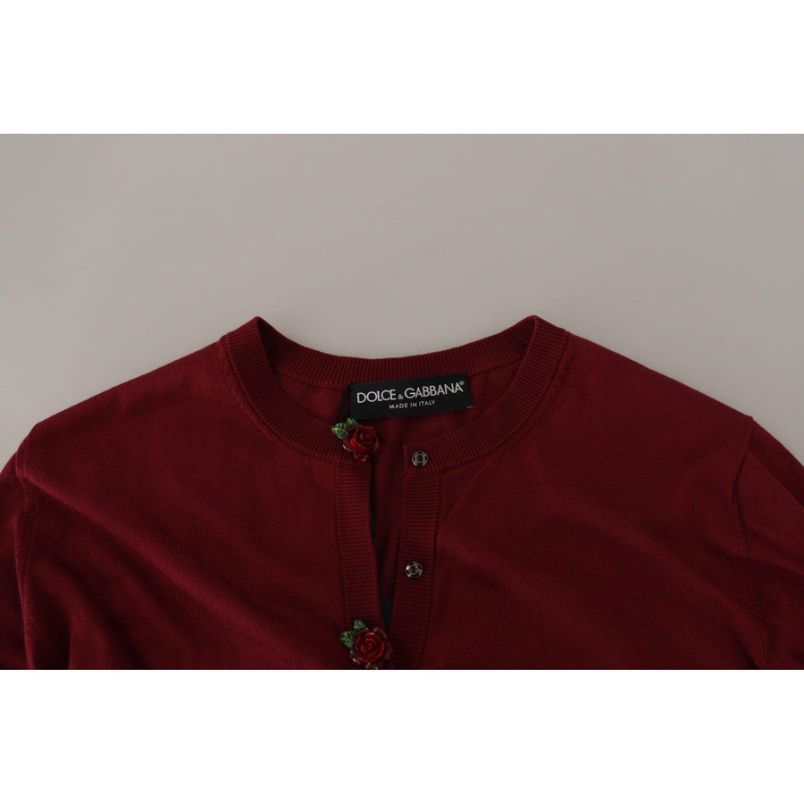 Dolce & Gabbana Elegant Maroon Silk Button Front Sweater