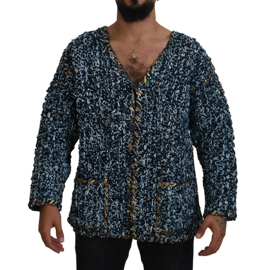 Dolce & Gabbana Elegant Blue V-Neck Cardigan Sweater