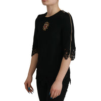 Dolce & Gabbana Elegant Beaded Logo Zip Sleeve Blouse