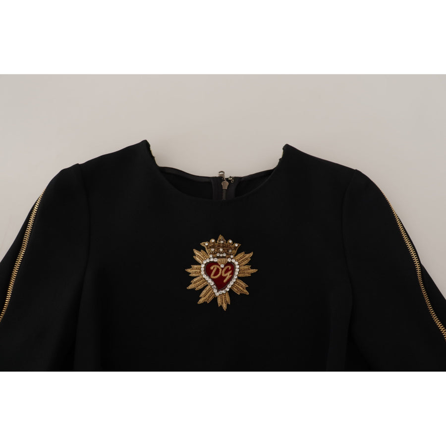 Dolce & Gabbana Elegant Beaded Logo Zip Sleeve Blouse