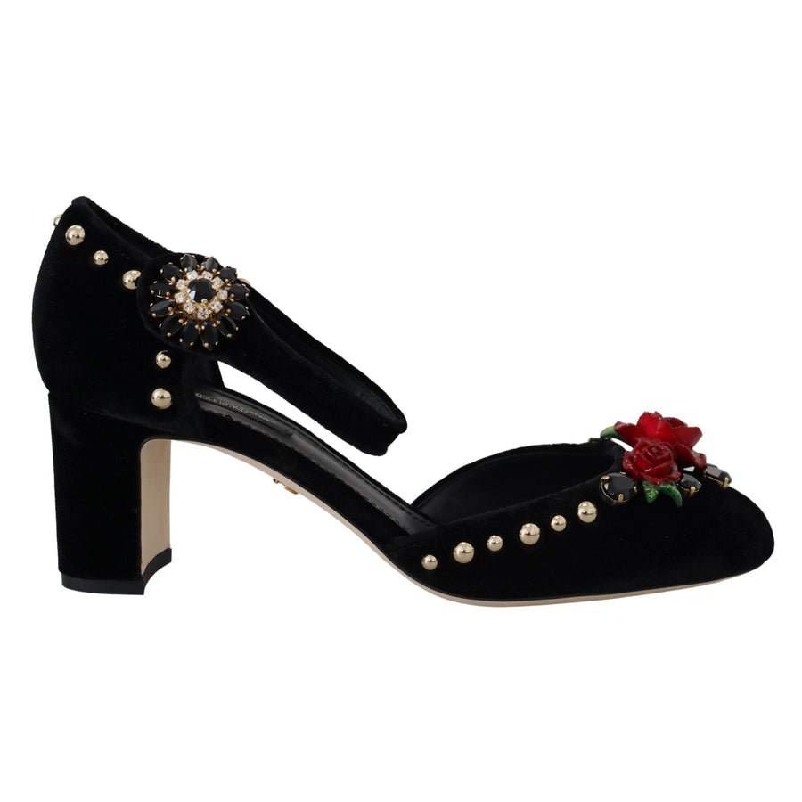 Dolce & Gabbana Black Pearl Crystal Vally Heels Sandals Shoes