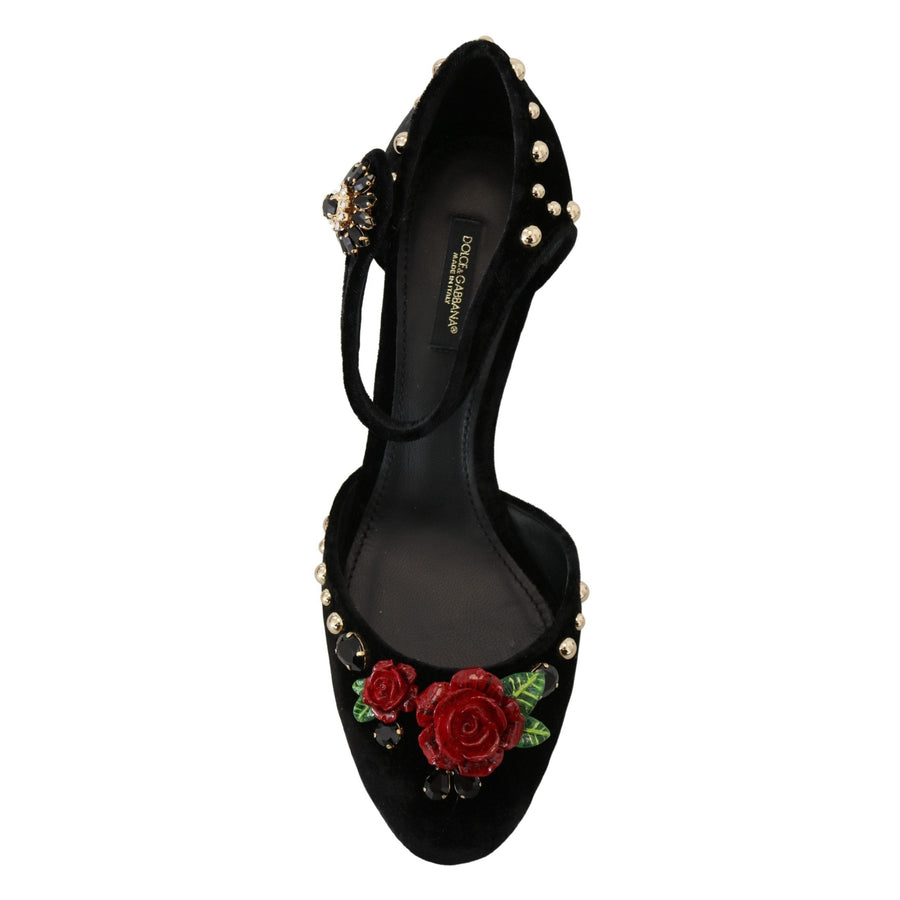 Dolce & Gabbana Black Pearl Crystal Vally Heels Sandals Shoes