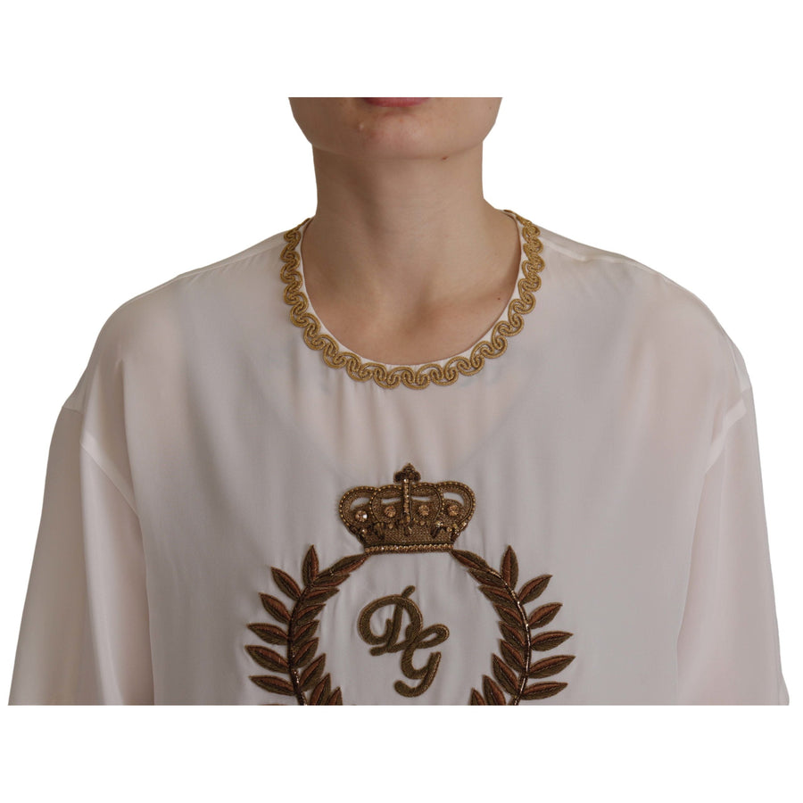 Dolce & Gabbana Elegant Silk Blouse with Gold Crown Embroidery