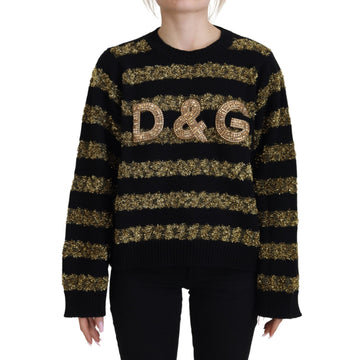 Dolce & Gabbana Elegant Black and Gold Crystal Sweater