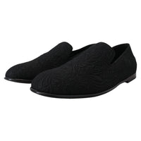 Dolce & Gabbana Elegant Jacquard Black Loafers Slide On Flats