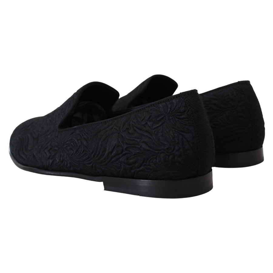 Dolce & Gabbana Elegant Jacquard Black Loafers Slide On Flats