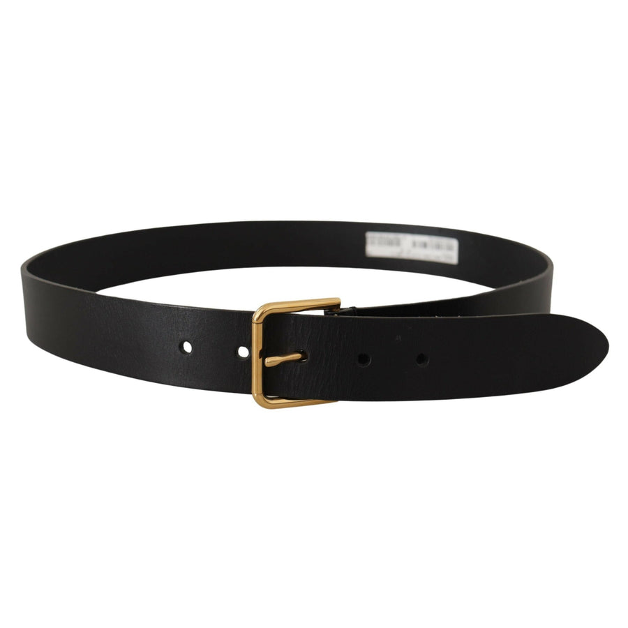 Dolce & Gabbana Elegant Black Leather Belt with Gold-Tone Buckle