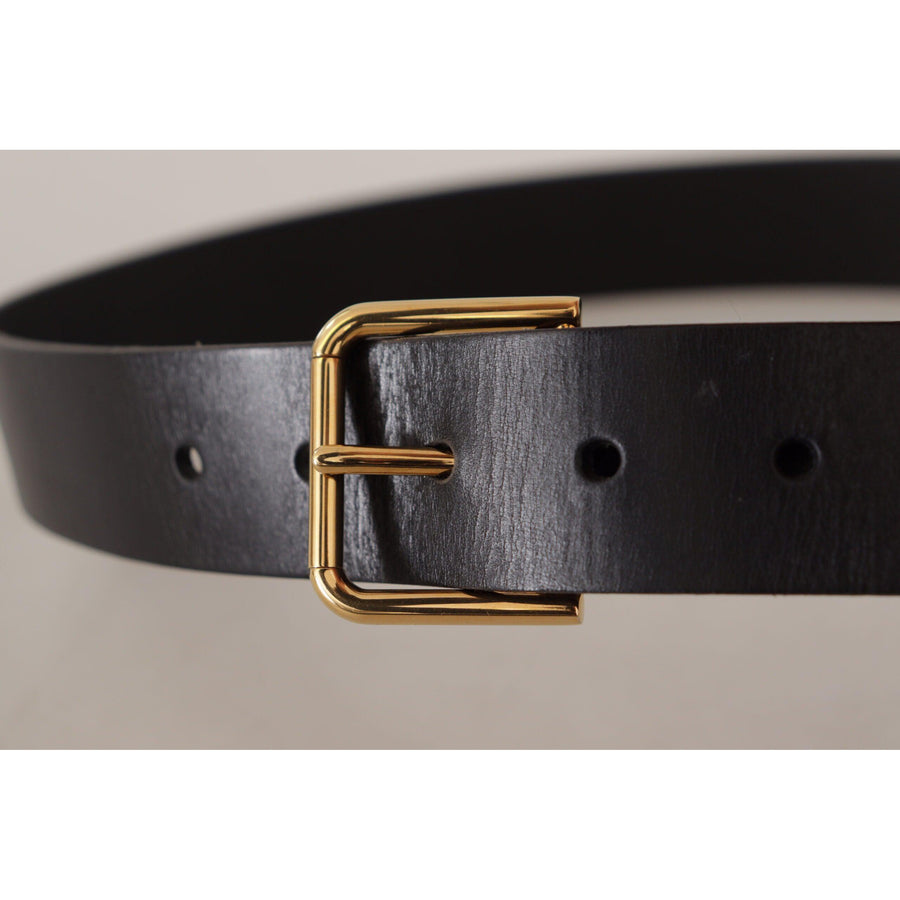 Dolce & Gabbana Elegant Black Leather Belt with Gold-Tone Buckle