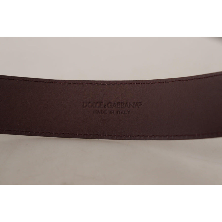 Dolce & Gabbana Elegant Maroon Leather Belt with Engraved Buckle