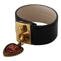 Dolce & Gabbana Elegant Black Leather Gold Detail Bracelet