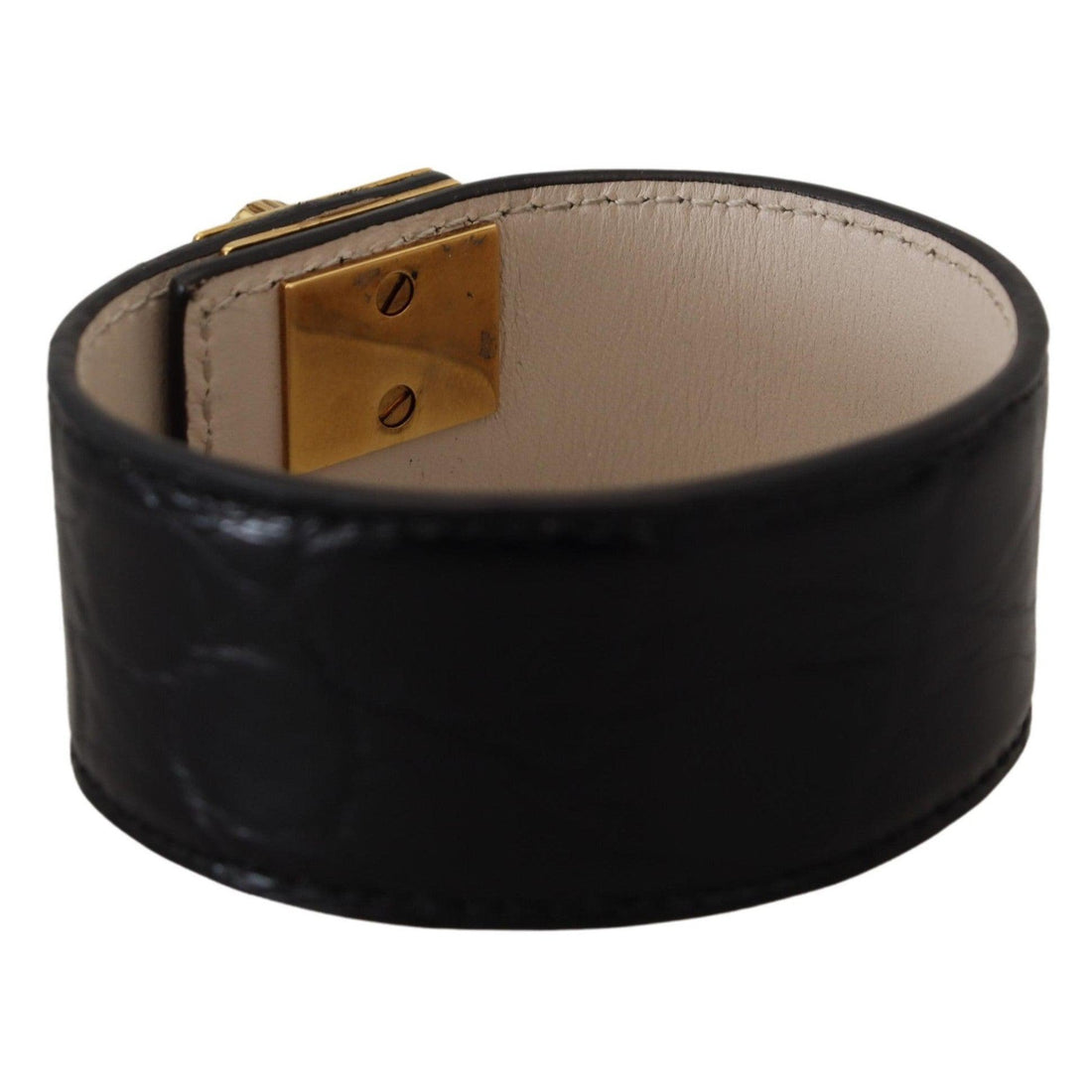 Dolce & Gabbana Elegant Black Leather Gold Detail Bracelet