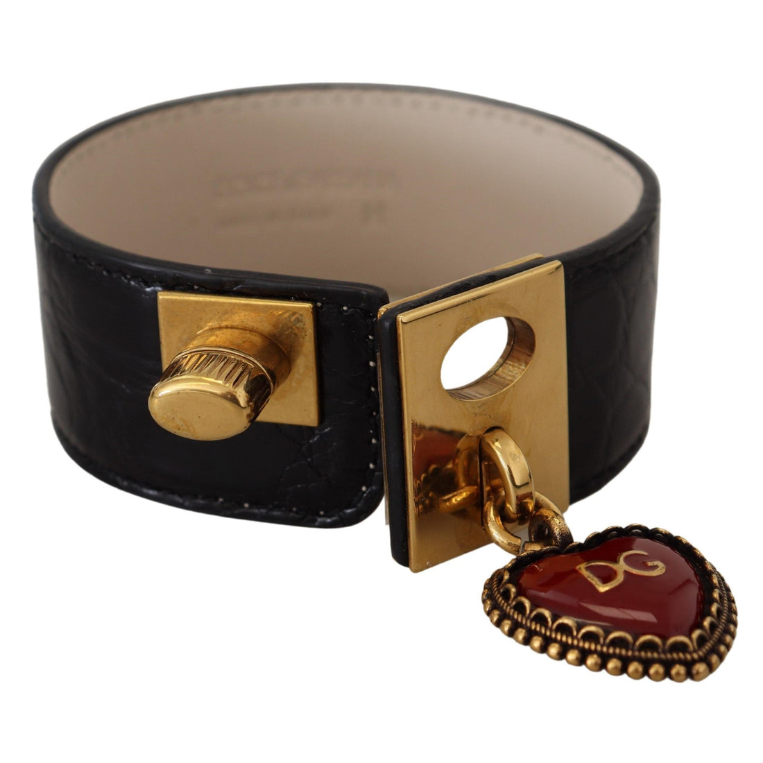 Dolce & Gabbana Elegant Black Leather Gold Detail Bracelet