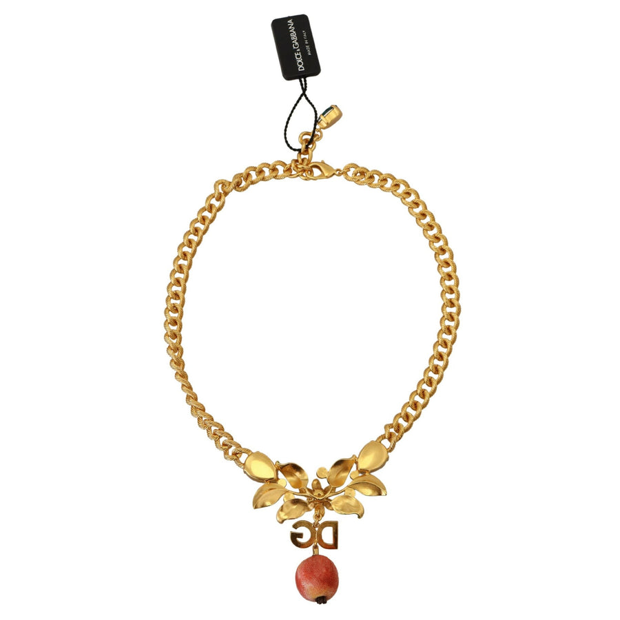 Dolce & Gabbana Elegant Gold-Tone Floral Fruit Necklace