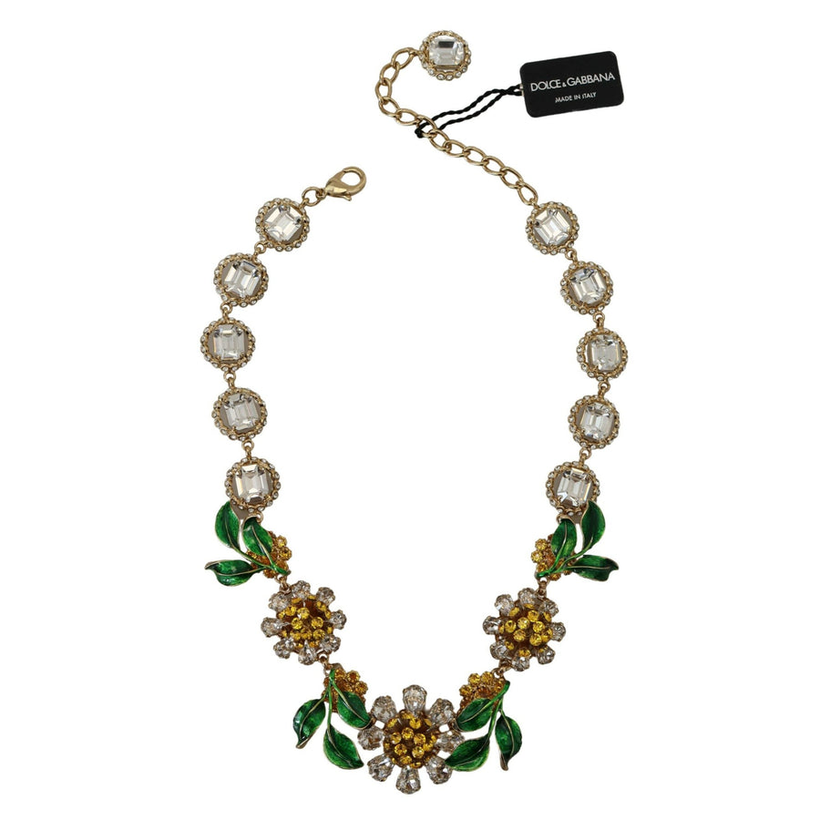 Dolce & Gabbana Elegant Gold Tone Crystal Statement Necklace