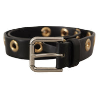 Dolce & Gabbana Chic Black Leather Belt with Engraved Buckle