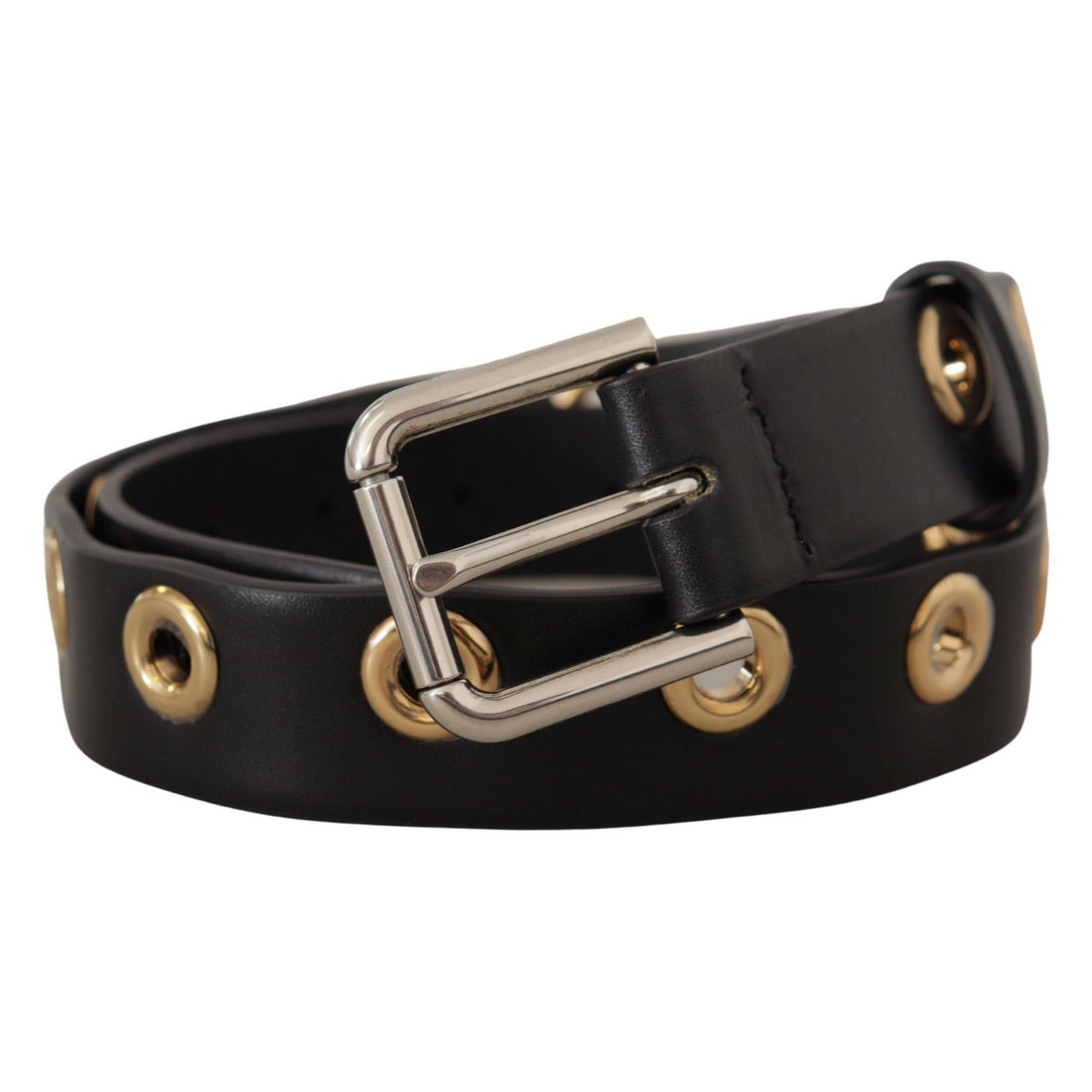 Dolce & Gabbana Chic Black Leather Belt with Engraved Buckle