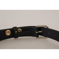 Dolce & Gabbana Chic Black Leather Belt with Engraved Buckle