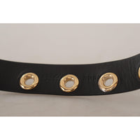 Dolce & Gabbana Chic Black Leather Belt with Engraved Buckle