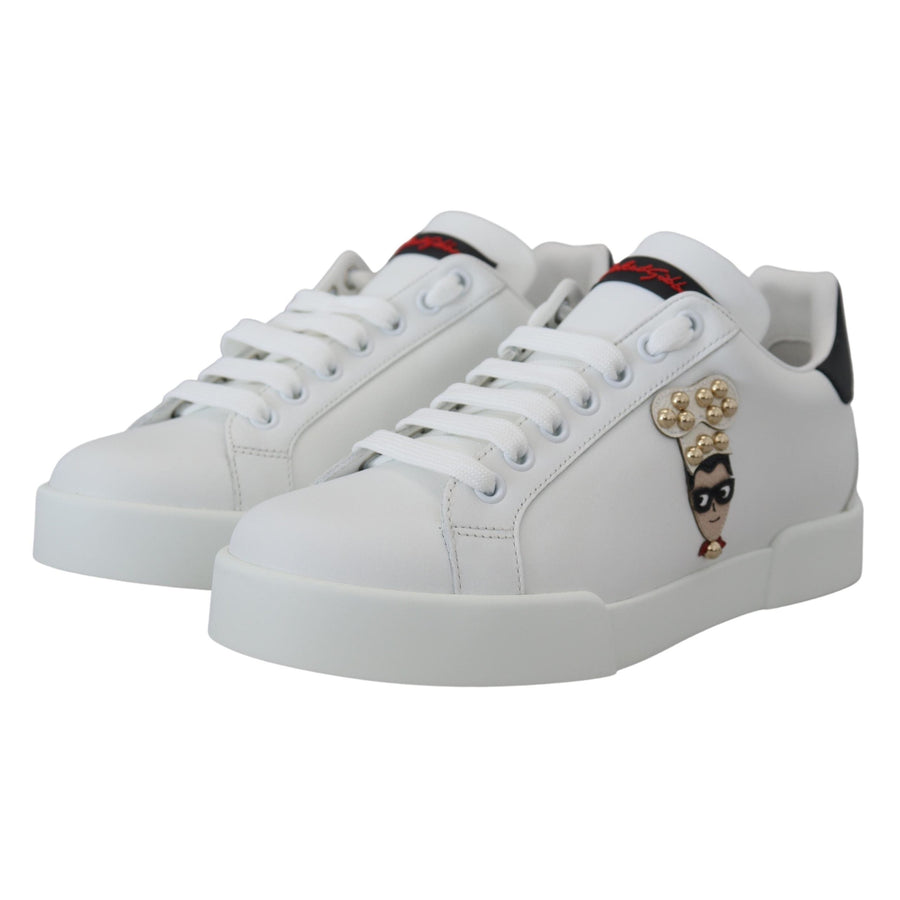 Dolce & Gabbana White Logo Patch Embellished Sneakers Shoes