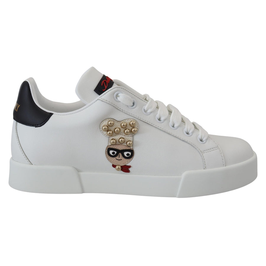 Dolce & Gabbana White Logo Patch Embellished Sneakers Shoes