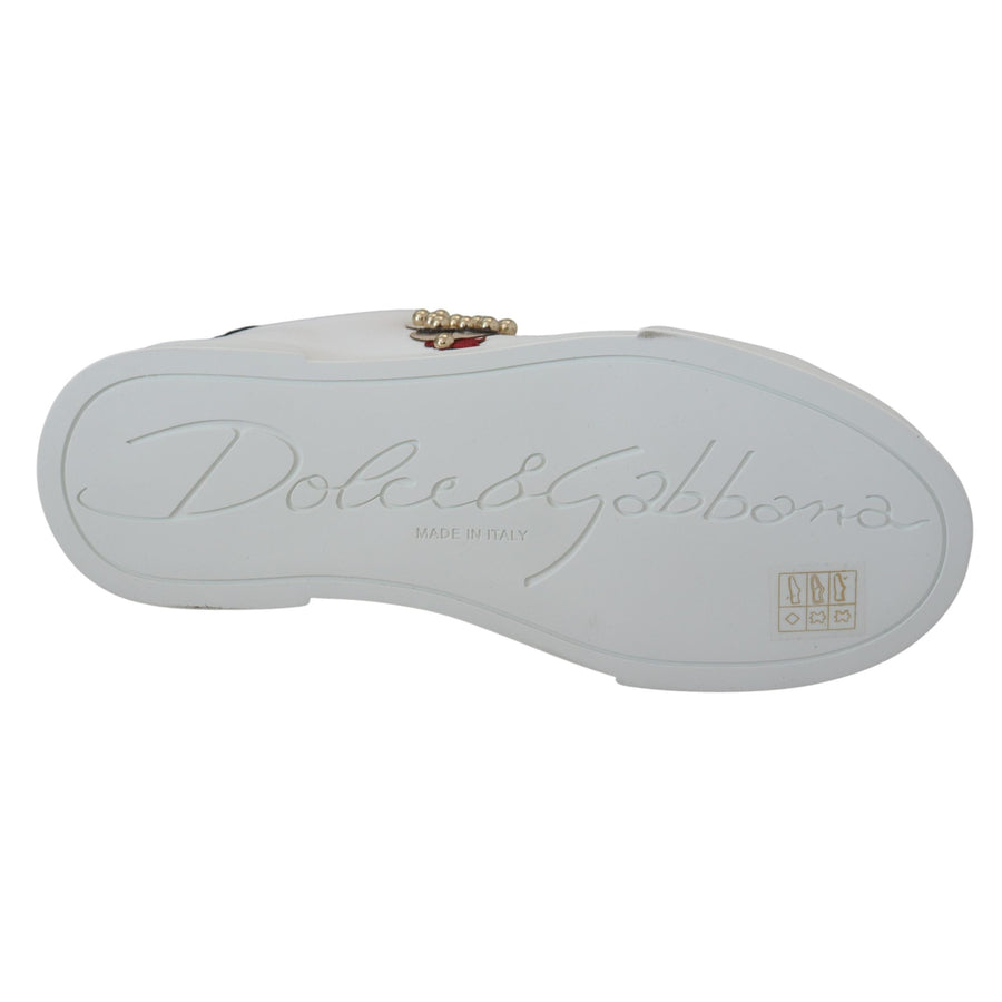 Dolce & Gabbana White Logo Patch Embellished Sneakers Shoes