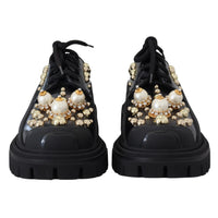 Dolce & Gabbana Black Leather Trekking Derby Embellished Shoes