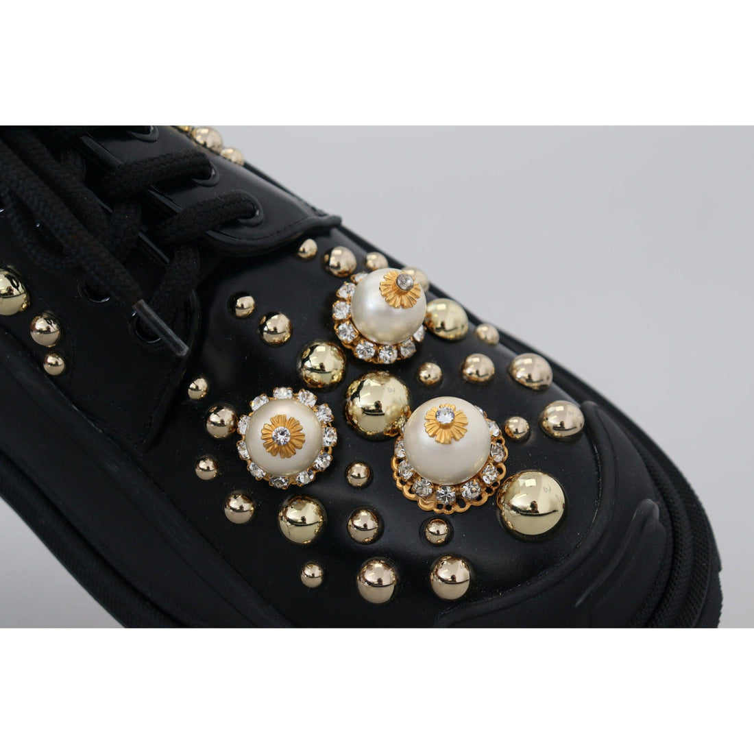 Dolce & Gabbana Black Leather Trekking Derby Embellished Shoes