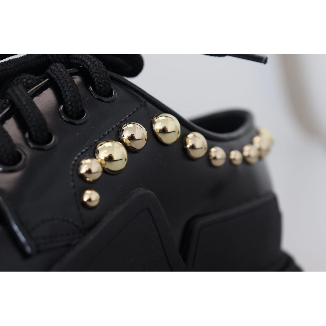 Dolce & Gabbana Black Leather Trekking Derby Embellished Shoes