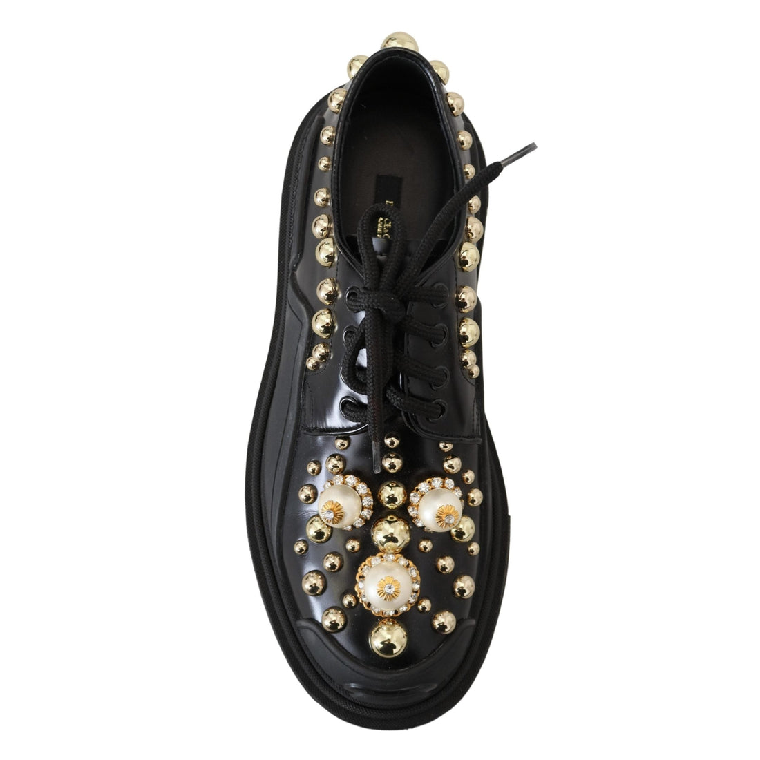 Dolce & Gabbana Timeless Black Leather Derby Flats with Glam Accents