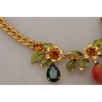 Dolce & Gabbana Elegant Floral Fruit Motif Gold Necklace