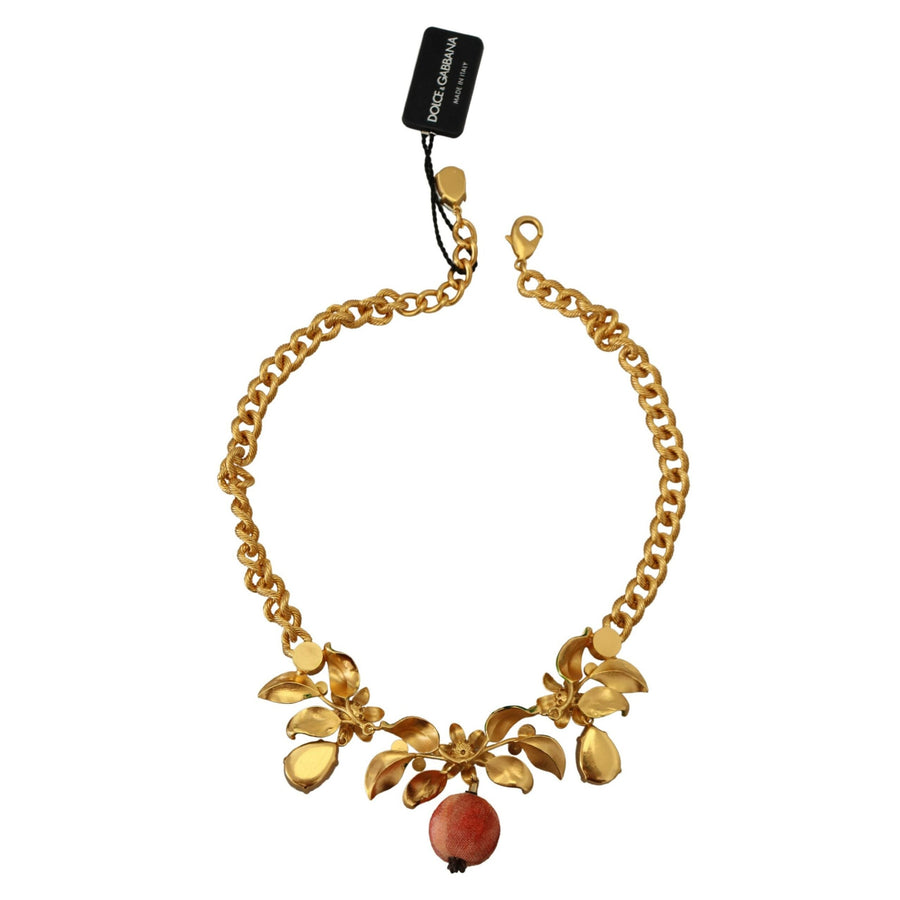 Dolce & Gabbana Elegant Floral Fruit Motif Gold Necklace