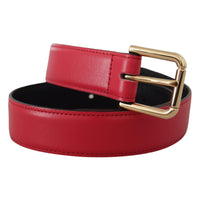 Dolce & Gabbana Elegant Red Leather Belt with Gold-Tone Buckle