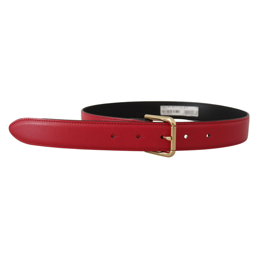 Dolce & Gabbana Elegant Red Leather Belt with Gold-Tone Buckle