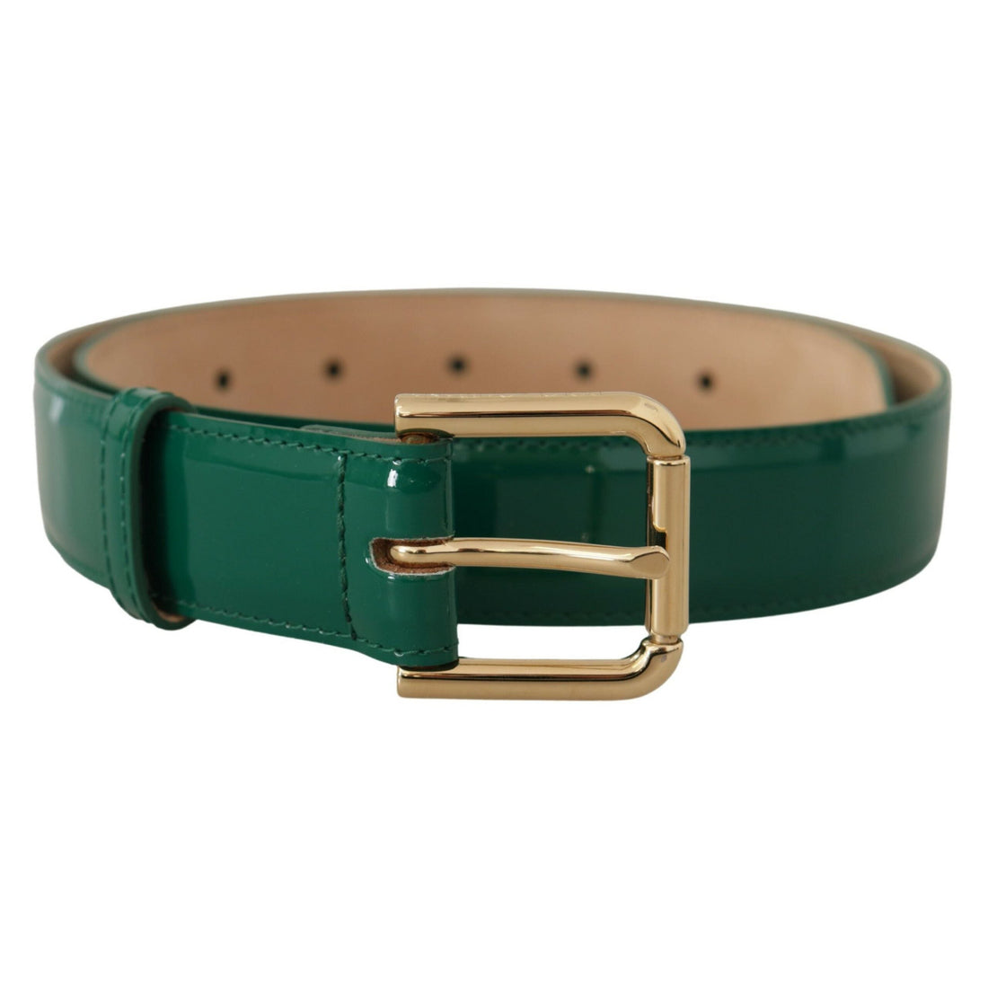 Dolce & Gabbana Elegant Green Leather Belt with Gold Buckle Detail