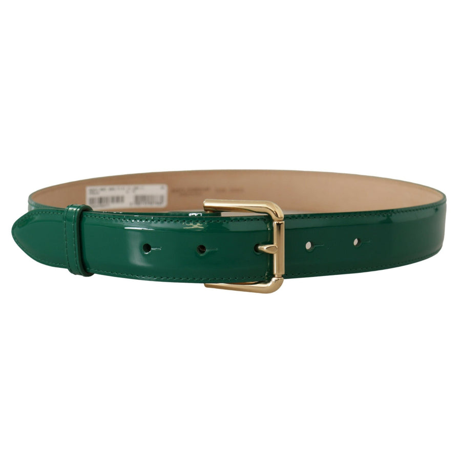 Dolce & Gabbana Elegant Green Leather Belt with Gold Buckle Detail