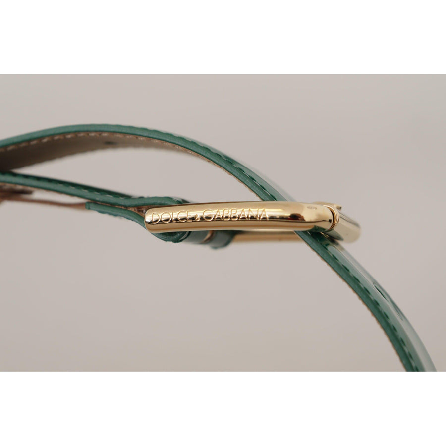 Dolce & Gabbana Elegant Green Leather Belt with Gold Buckle Detail