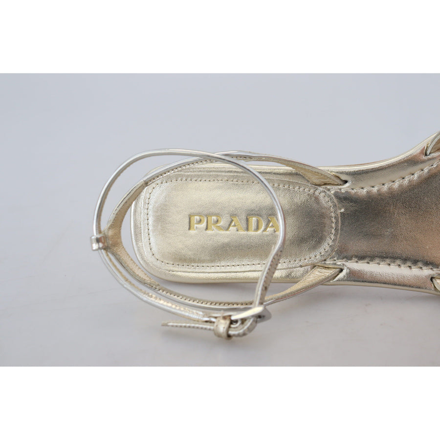 Prada Elegant Silver Ankle Strap Flats