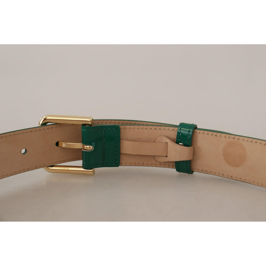 Dolce & Gabbana Elegant Green Leather Belt with Gold Buckle Detail