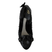 Dolce & Gabbana Black Floral Crystal CINDERELLA Women's Shoes