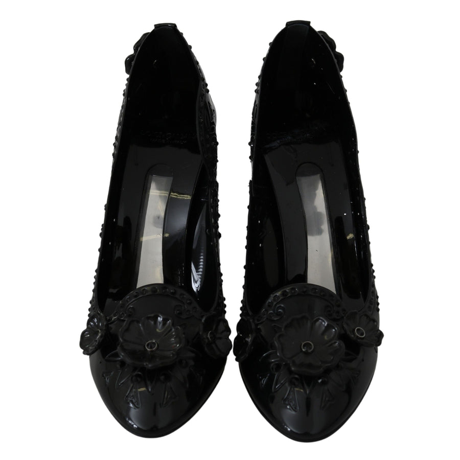 Dolce & Gabbana Black Floral Crystal CINDERELLA Women's Shoes