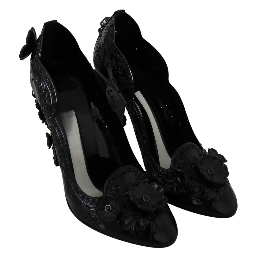 Dolce & Gabbana Black Floral Crystal CINDERELLA Women's Shoes